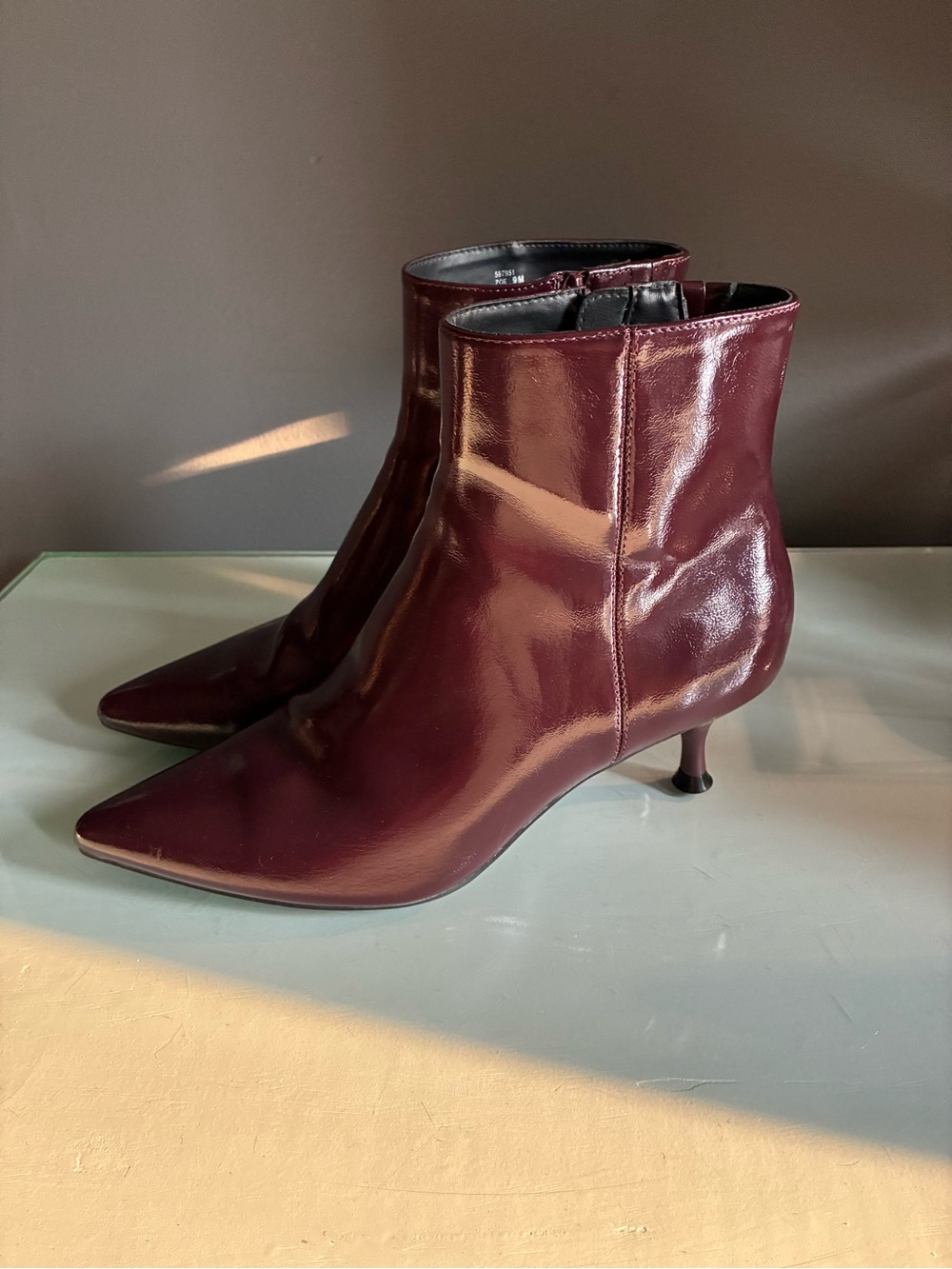 Women's Pointed-Toe Kitten Heel  Ankle Boots in Eggplant Deep Burgundy Size 9